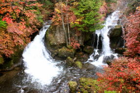 秋の日光の龍頭の滝